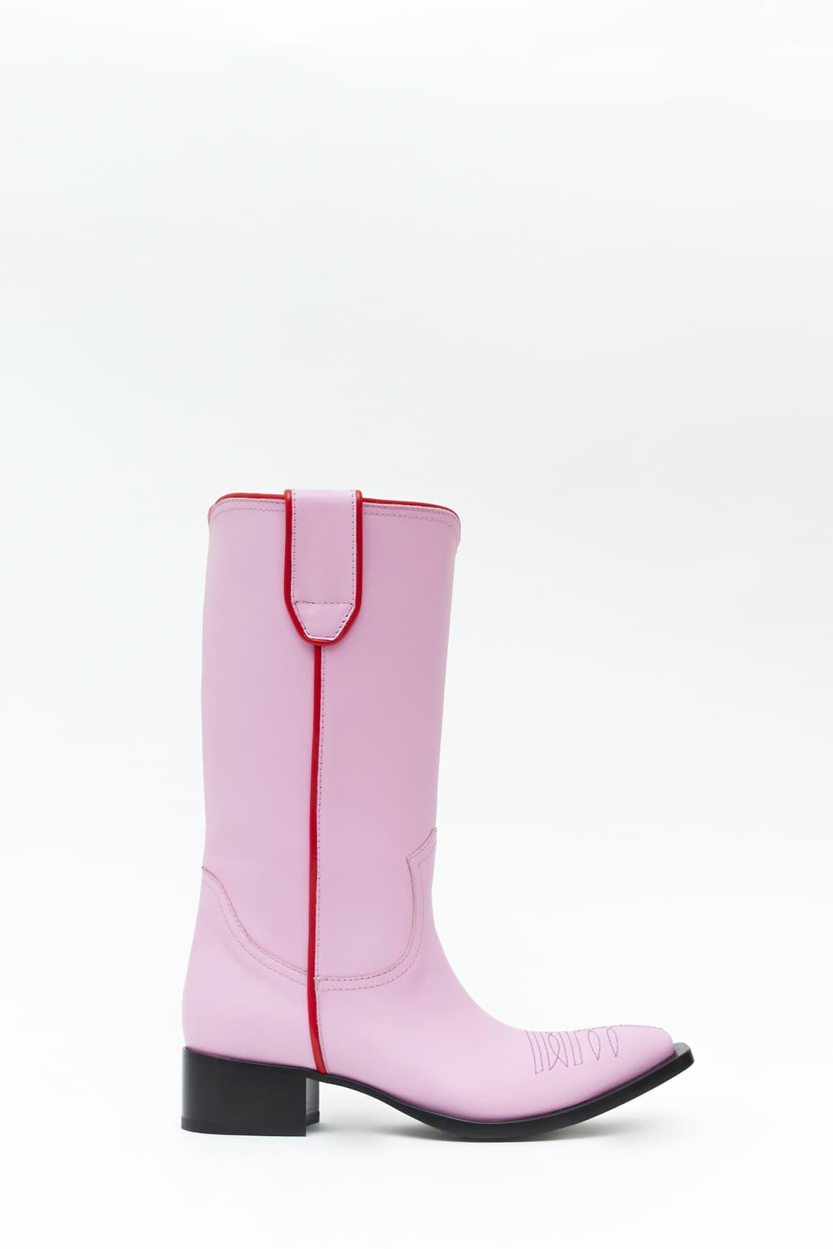 Sideview of Taxhoney boot in pink from the Haus of Honey fall-winter 2023-24