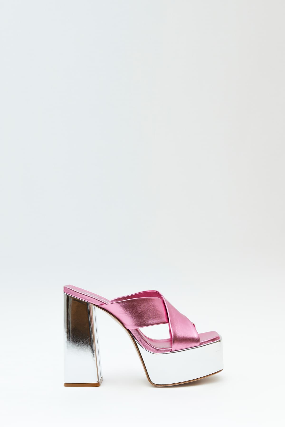 Sideview of The Wannabe sandal in silver and pink from the Haus of Honey fall-winter 2023-24